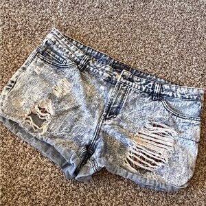Forever 21 Light Blue Acid Wash Distressed Denim Shorts